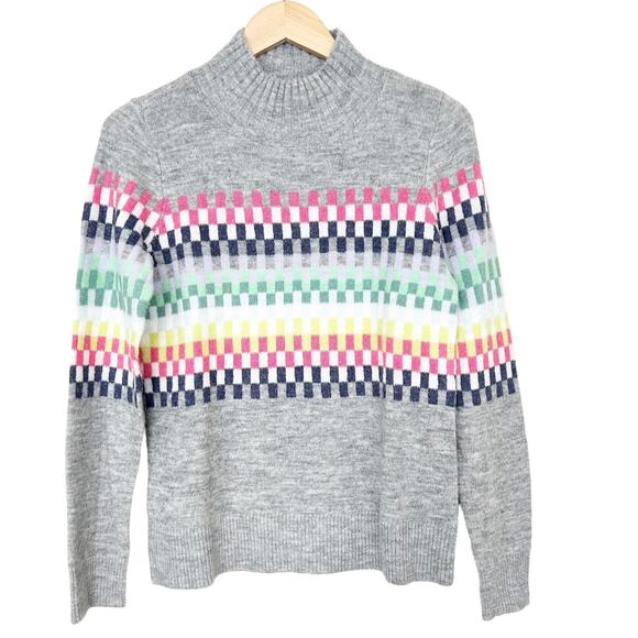 Loft Wool Blend Gray Checkered Sweater Sz XS - Picture 1 of 5